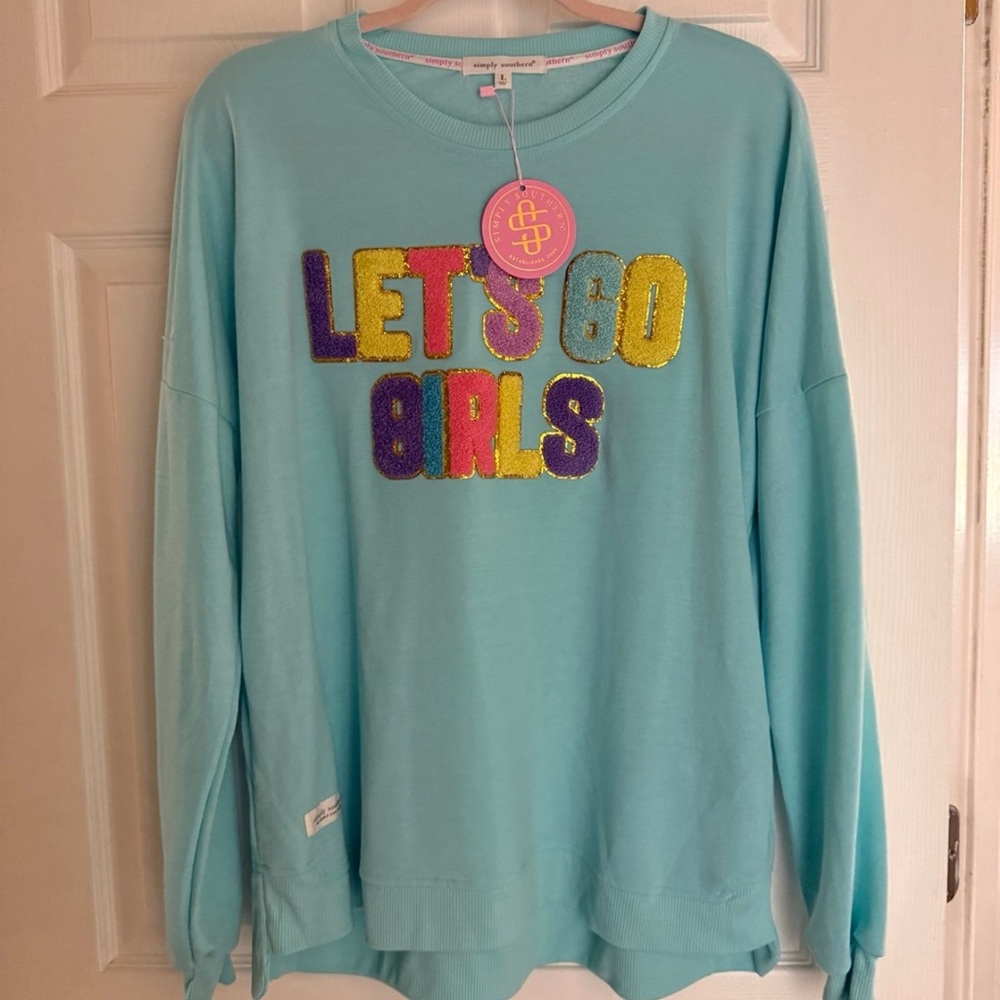 Simply Southern Aqua Sweatshirt with Colorful 'Let's Go Girls' Design